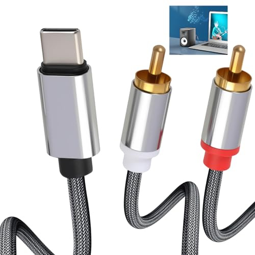 USB C till 2 RCA-ljudadapter, Typ C till 2 RCA hane stereo HiFi, USB C-ljudkabel kompatibel med smartphone, surfplatta, PC, förstärkare, HiFi-system, hemmabio, bilradio, HDTV