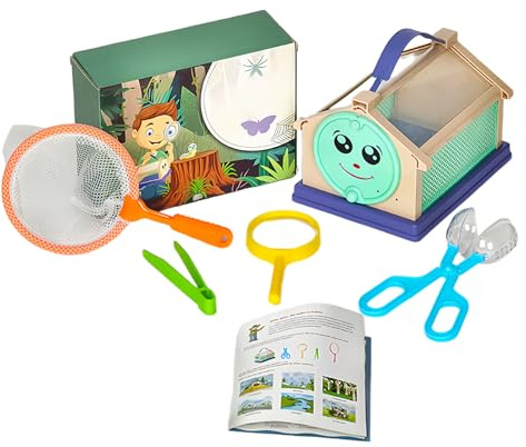 Pruojhw Set di Scoperte per Esterni, Giocattolo per esploratori Naturali, Set per la Cattura dei con Rete da Raccolta, pinzette e Lente d'Ingrandimento, per Bambini e Ragazze, per Compleanno
