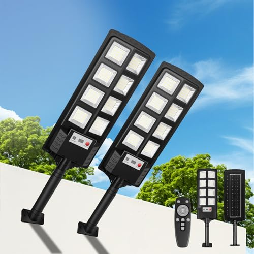 SENDALE 400W Farolas Solares Exterior 2 Paquetes,6500K Farola Potente con Control Remoto,IP66 Impermeables Foco Solar Exterior para Patio, Calzadas, Calle
