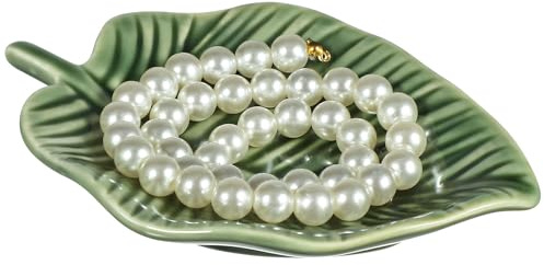 BESTonZON Plateau à Bijoux en Céramique Vert Forme Feuille Nordique Élégant pour Rangement Bureau et Décoration de Table de Dressing