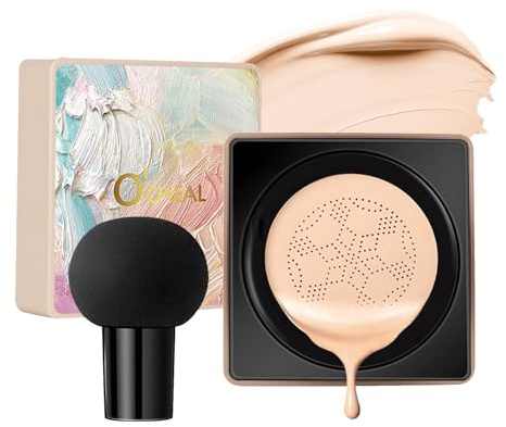 O'CHEAL kudde foundation med svampsvampsvamp, concealer CC grädde smink 01 | Vattentät kudde Foundation BB Cream, halvmatt, lätt att blanda, långvarig täckning