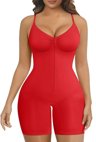 SHAPERX Body Moldeador Mujer, Fajas Reductoras Abdomen Fuerte con Cremallera, Shapewear Seamless Invisible, Cintura Alta, Body Control, UK-SZ5862-Red-S/M