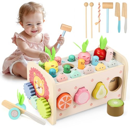 Montessori Spielzeug Kinder 1 Jahre, Baby Holzspielzeug Motorikspielzeug Hammerspiel Steckspiel Kleinkind Spiele Kinderspielzeug Ostern Geburtstags Geschenk Junge Mädchen Lernspielzeug Motorikwürfel
