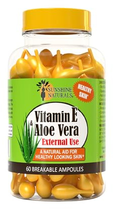Sunshine Naturals Vitamin E and Aloe Vera Moisturizer. Hydrating Formula for Dry Skin, Soothing Relief, Nourishment, and Skin Elasticity. Promotes Soft, Smooth, and Healthy-Looking Skin. 60 Vials.