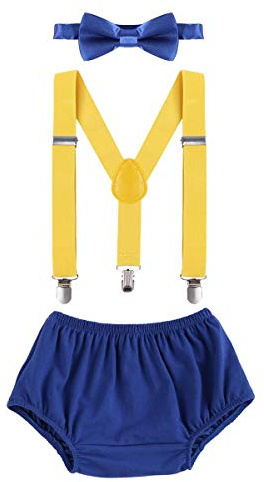 Baby Boys Wild One 1st 2nd Birthday Cake Smash Party Clothes Formal Gentleman Suit Toddler Braces Bowtie Diaper Suspender 3PCS Outfit Set for Photography Party Shorts Wedding Donald Duck 0-24 Months