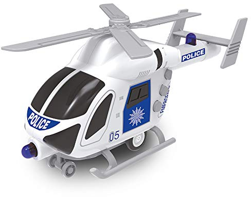 BABY CHALLENGE - Helicóptero de Policía - Vehículo de Intervención - 021169-1/62 - Listo para Rodar - Pilas Incluidas - Vehículo de Fricción - Blanco - Sonoro y Luminoso - Plástico - Desde 3 años
