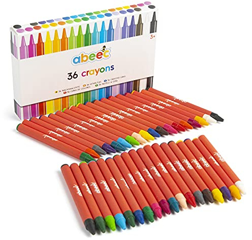 Abeec 36 Assorted Wax Crayons - Set of 36 Coloured Crayons for Kids - 18 with 2 of Each - Art and Crafts Supplies