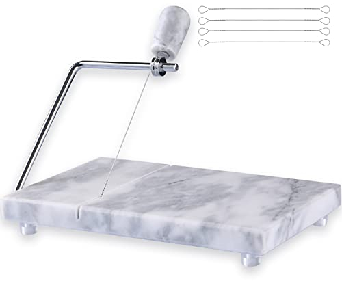 SIPARUI Trancheuse à fromage, très résistante, 12,7 x 20,3 cm, planche à découper en marbre poli pour couper des fromages, du beurre, de la viande, d'autres amuse-bouches (blanc gris)