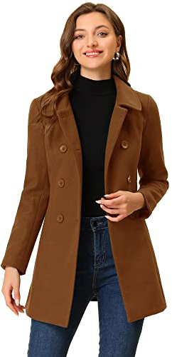 Allegra K Trench à double boutonnage à col Claudine pour femmes Costume d'Halloween Marron Foncé M