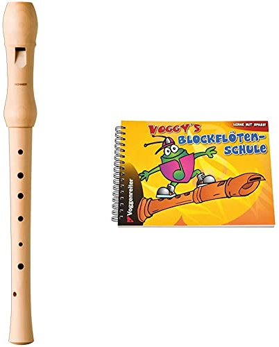 HOHNER HOB9565 Blockflöte, Musica Line, deutsch, zweiteilig, Birnbaum hell & Voggy's Blockflötenschule: Für Sopran-Blockflöte in C. Lerne mit Spaß!. Mit Übungtipps und Noten