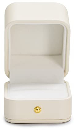 Oirlv Elegant White Ring Box Leather Engagement Ring Box Jewelry Gift Box for Wedding Proposal Velvet Interior Ring Case