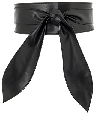 Sethain Läder brett midjebälte, elegant cinch-bälte, klänning, kappa, Obi-knut, midjebälte för kvinnor och flickor (M, svart)
