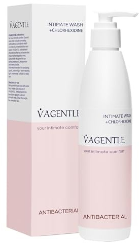 VAGENTLE Antibacterial Feminine Hygiene Intimate Wash with Chlorhexidine for Strong Antibacterial Effect, Infection Protection & Odor Control, pH-Balanced & Soap-Free for Gentle Daily Care, 250ml