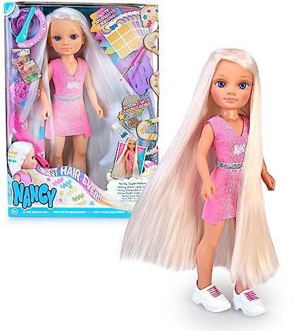 Nancy - Súper Melena, muñeca con el Pelo Super Largo, con Muchos Accesorios para Pintar y Crear Peinados en su Melena Extra Larga, pupurina y mechas, niños y niñas Desde 3 años, Famosa (NAC47000)