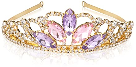 hengkaixuan Rapunzel Tiara Krone Tangled Fans funkelnde Goldkrone rosa lila Strass Tiaras Geburtstag Party Weihnachten Tiara Mädchen Halloween Dress up Geschenke für Mädchen Frauen