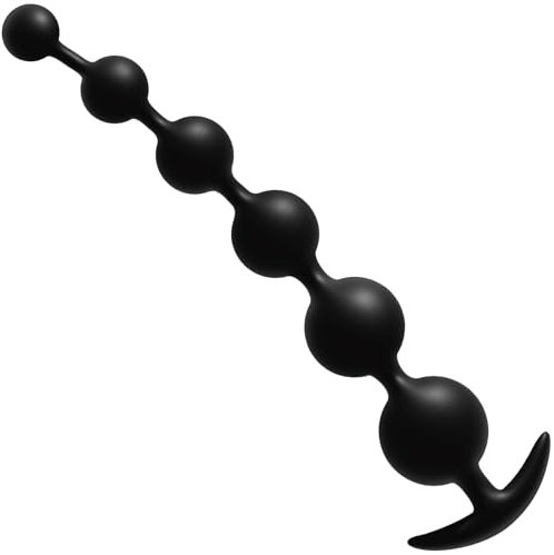AMAZBEE Perles Anales en Silicone avec Boules de Différentes tailles Anal Souples et Respectueuses de pour la peau avec base évasée étroite butt plug dildo pour hommes femmes sex toýs noir (6 Bead)