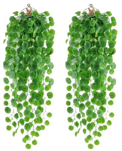 DabbOo 2 Stück Kunstpflanzen Künstliche Hängepflanzen 80cm Hängend Hängepflanzen Plastikpflanzen Unechte Grün Begonie Lange Hängende Pflanzen für Hochzeit, Garten, Hängekörbe, Wand Dekoration