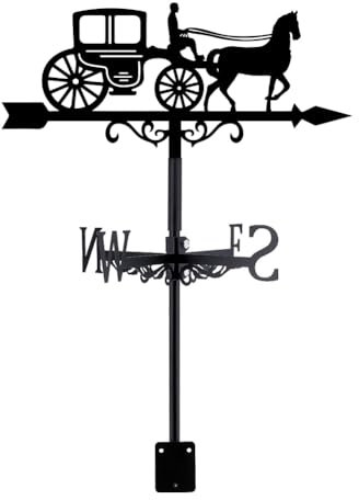 SUPERDANT Wetterhahn Kutschen Wetterfahne Schwarze Metall Weather Vane Schild Dekoration Im Freien Wetterfahnen Für Dachmontage Bauernhaus Garten Außenhof Dach Paddock Dekoration 35.8x22cm