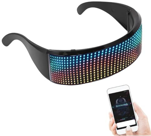 Topiky Lunettes Lumineuses LED, Lunettes Lumineuses RVB Personnalisables Contrôlées par Application, Lunettes Intelligentes à Affichage LED de Contrôle par Application, Lunettes