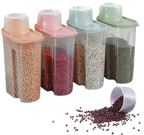 4 Pieza Contenedor de Granos, Envases Plástico, Recipientes para Cereales Almacenamiento, Tanque Almacenamiento Alimentos Secos, Caja Almacenamiento Alimentos, para Alimentos Secos, Cereales (large)