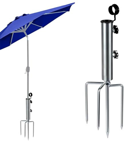 GOZYLA Sonnenschirmständer mit Rasendorn Schirmständer 4 Zinken: Sonnenschirmhalter Spikes Klein Fuß Terrassenschirm Stahlanker Fahrbar Sonnenschirmfuß für Außenbereich Gras Sand Strand