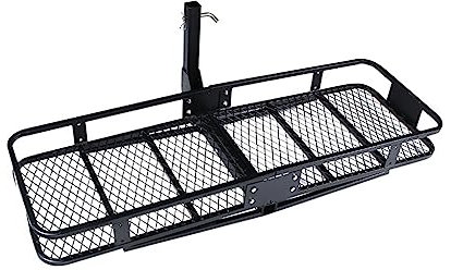 150CM Basket Folding Hitch Cargo Carrier Foldaway Steel Mesh Cargo Rack Basket Carrier Luggage Hitch Tow Bar Compatible For Car Roof 500 Lbs