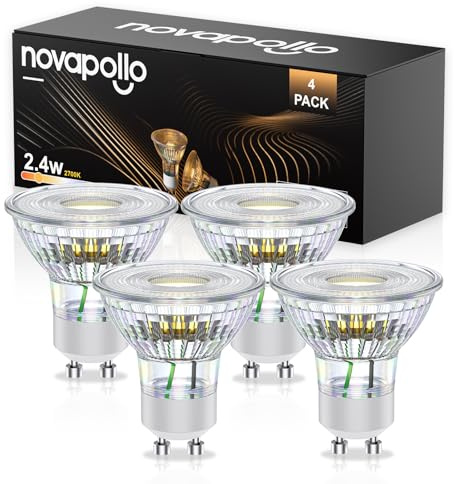 novapollo Bombillas LED GU10 No Regulables, 2,4W (Equiv a 35W), Luz Cálida 2700K, Ángulo 38°, Sin Filamento | Ideal Para Iluminación Empotrada/Riel, Cocina, Campana, Salón, Dormitorio