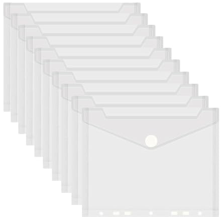 Ferizzia 10 Piezas Carpetas Sobre Portafolios, Fundas Documentos Transparentes Impermeable, Carpetas Sobre con Cierre de lock para Proteger Documentos Escolares, Domésticos o de Oficina