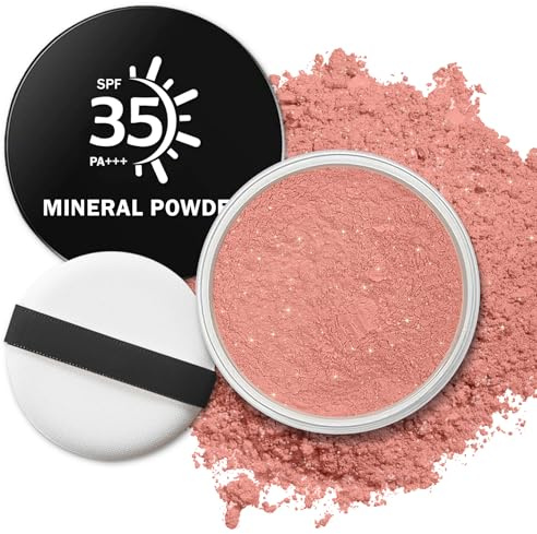 QIUFSSE Sunscreen Blush Powder,Mineral Powder Blush for Cheeks,SPF 35,Rubor en Polvo,Buildable Coverage,Natural Glow,Talc-Free,Vegan,0.35 oz,03 Shine Rose