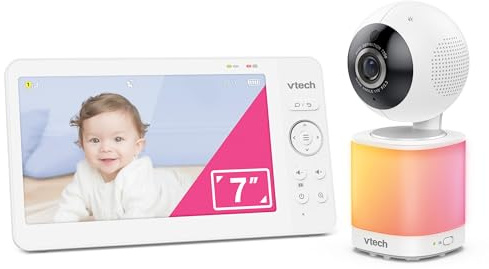 VTech monitor video per neonati con schermo LCD a colori da 7 pollici, visione panoramica a 360°,funzione Pan/Tilt/Zoom, ninne nanne e suoni calmanti,luce notturna multicolore,interfono,VM7468
