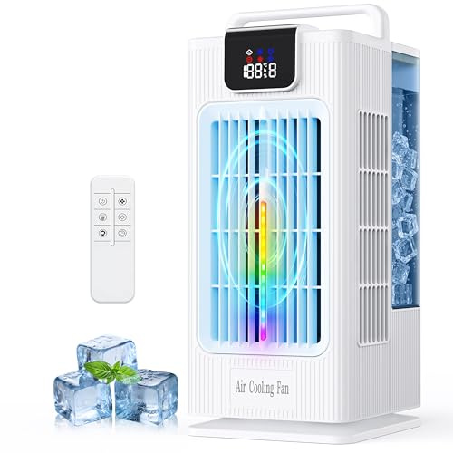 Aiorber Mini condizionatore portatile: ventilatore raffreddamento ad acqua, serbatoio 2000ml, oscillazione 120°, 4 velocità, LED, timer + telecomando, senza tubo di scarico per casa/ufficio