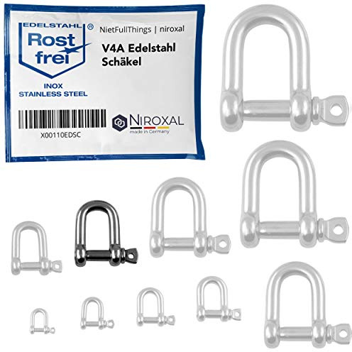 Datos Técnicos – Grillete de Acero Inoxidable A4 (AISI 316), Ø 10 mm, 2 Unidad, Carga de Rotura aprox. 2500 kg, Resistente a la Corrosión, Pulido, para Cuerdas, Cadenas y Conexiones de Tracción