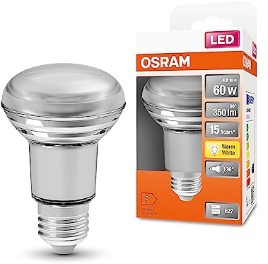 OSRAM Lampada a LED a LED R63 per base E27, lampada riflettore, design del vetro, 350 lumen, bianco caldo, 2700k, sostituzione per lampadine da 60 W convenzionali, non dimmerabile, 1 pacco