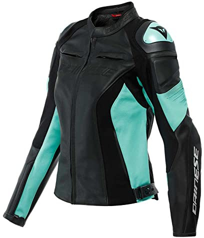 DAINESE Racing 4 Giacca da donna in pelle per moto, nero/ciano, 44
