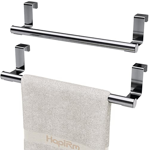 HapiRm Kitchen Towel Holder, Tea Towel Holders Stainless Steel, Tea Towel Rail No Drilling, Antirust Door Towel Rail with Anti-slip Pads for Kitchen Cabinet, 2 Pack, Silver(23.5cm)
