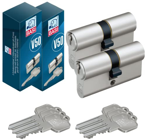 BASI Juego de 2 cilindros dobles V50, 30/60 mm, cierre uniforme, cilindro perfilado, cilindro para puerta de entrada de casa, cerradura de cilindro con 3 llaves