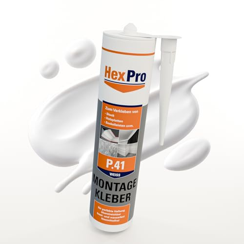 HexPro P41 Monteringslim Starkt, Inomhus & Ute Luktfritt Vattentät Spersionsbaserat Lim (12 Patroner P41) Universallim XPS Direkt Vidhäftning