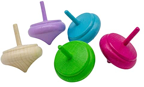 GICO Holz - Kreisel in Zwiebelform - Kinder Holzkreisel Set mit 4 pastellfarbenen, 1 naturfarben - 6474