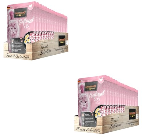 Leonardo Finest Selection Geflügel & Ei | Doppelpack | 2 x 16 x 85 g | Nassfutter für ausgewachsene Katzen | In praktischen Einzelportionen | Mit wertvollem Lachsöl