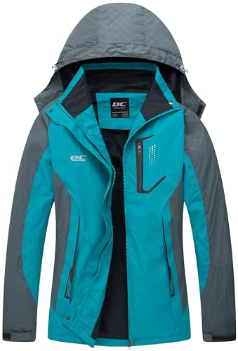 DCmount Wasserdichte Damenjacke mit Kapuze, Regenmantel, Softshell, blau, 42