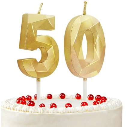 Prebarfun Gold Geburtstagskerzen Zahlen 50, Kuchendeko Geburtstag, 3D Kerzen für Geburtstag Party, Hochzeiten, Firmenfeiern, Jubiläen