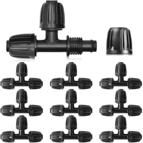 Micro Drip T - Lot de 10 raccords en T - En plastique - Avec ardillon - Pour arrosage de jardin - Raccord en T - Convient aux tuyaux ID de 13 mm
