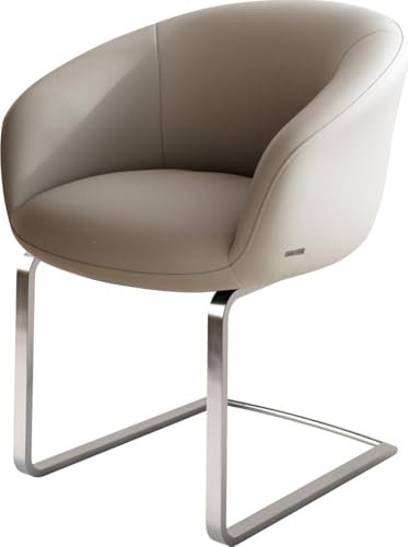 Schwingstuhl Vinka-Flex mit Armlehnen Freischwinger flach Edelstahl Echt-Leder Schlamm Taschenfederkern