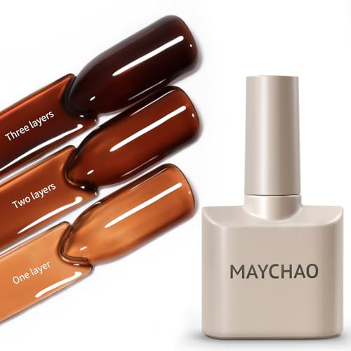 MAYCHAO 15ML Jelly Sheer Tortoise Gel Nail Polish 1Pc Transparent Hot Cocoa Amber Gel Polish Soak Off UV LED Translucent Nail Polish Nail Art Starter Manicure Salon DIY at Home