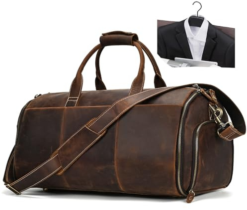 LUUFAN Borsa porta abiti in pelle di grande capacità, borsa da viaggio con scomparto per scarpe, da uomo e donna, convertibile, organizer da appendere per viaggi d'affari, marrone