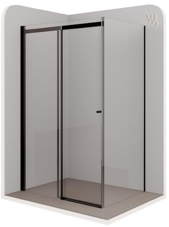 Mampara de Ducha Kaylee | 90x160x195cm | Puerta corredera 160 cm | Ajuste 88-90 x 156-158cm | Perfiles Negros, Cristal transparente de 6mm - Moments of Glass