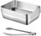 GOMETY Lot de 4 bols à paner en acier inoxydable - 25,5 x 20 x 5,5 cm - Avec pince à paner - En acier inoxydable - Pour viande et poisson