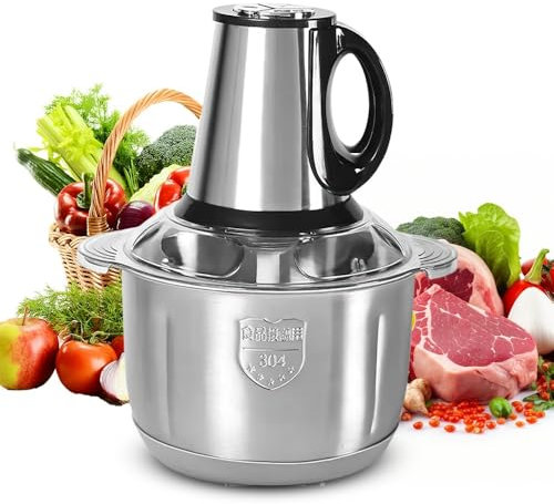 5 L Picadora eléctrica, 500 W picadora de carne eléctrica de acero inoxidable, 3 velocidades, hoja de acero inoxidable 3D, H-achoir eléctrico, Food Processor para carnes, verduras, frutas, cebollas (5