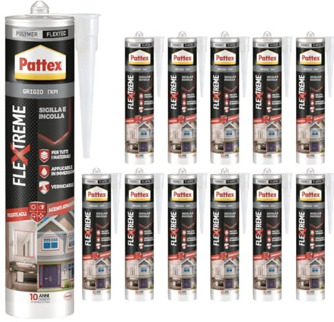 Montage Kleber Grau - Hochleistungsdichtstoff - Hohe Anfangshaftung - Witterungs & UV-Beständig - Vielseitig Einsetzbar - Bau und Renovierungsbereich - Innen und Außen (12 x 280ml)