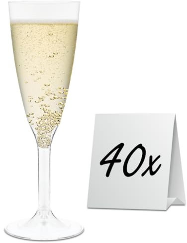 WUITOKI Flute in plastica 40 pz., 10cl, riutilizzabili, lavabili in lavastoviglie, infrangibili, privo di BPA, per champagne, spumante, prosecco